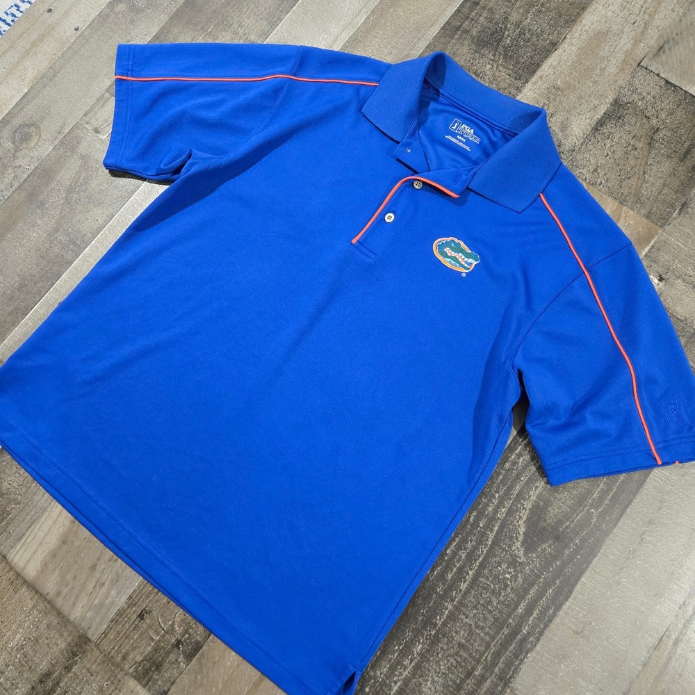 Vintage PGA Tour Florida Gators Polo Shirt Mens Blue Orange Golf Performance M